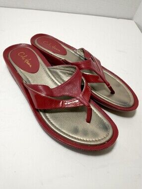 Cole Haan Red Leather Flip‎ Flops, Nike Air, Size 6, Beach, Cruise, Cottage Core